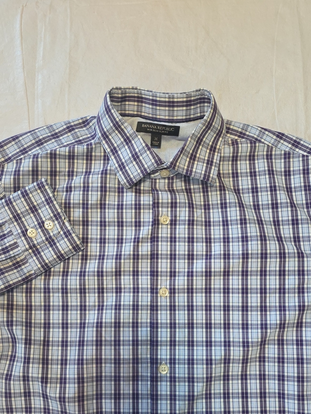 Banana Republic Men's Plaid Button-Down Shirt Blue Purple M